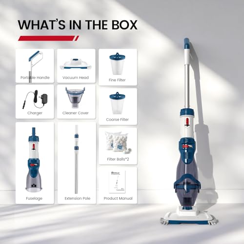 ENHULK Cordless Pool Vacuum, Upgraded Dual Mode, 22 GPM Powerful Suction, 13.4" Wide Head & 98.4" Telescopic Pole, 4 Filter Units, 1H Runtime, Handheld Pool Cleaner for Above/Inground Pools, PC20