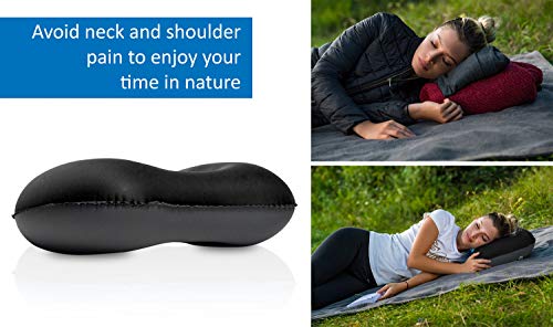 SuitedNomad Inflatable Camping Pillow-Ultralight Backpacking Blow Up Travel Pillow-Comfortable,Ergonomic Neck&Lumbar Support-Great for Camp,Hiking,Tent,Beach (Black)