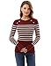 PattyBoutik Women Crewneck Striped Military Sweater (Burgundy and Ivory Small)