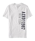 Aeropostale Men's Vertical Logo V-Neck Graphic T Shirt Xl Bleach