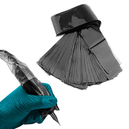 Tattoo Plastic Sleeves, 100 Packs Disposable Tatto Cord, Covers Hook Sleeves Bags for Tattoo Machine Plastic (Black)