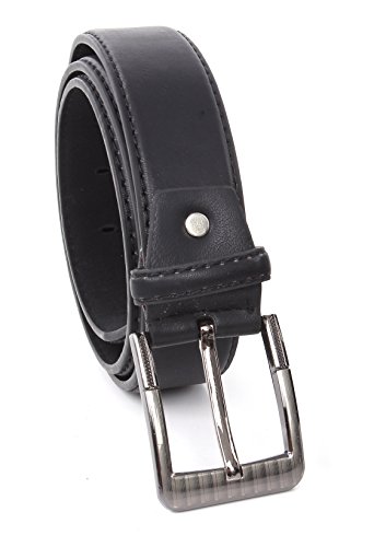 Classic Men's PU Leather Belt for Dress or Casual (M/L, BLACK)
