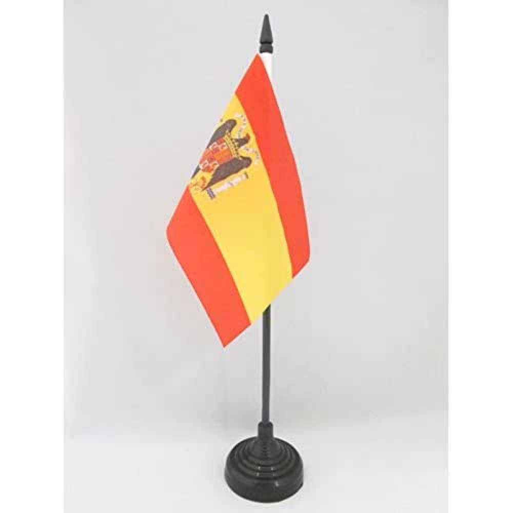 AZ FLAG - Spain under Franco 1938–1945 Table Flag 4'' x 6'' - Francoist Spanish Office Mini Banner 100% Polyester 15 x 10 cm - Mini Desk Flag with 10'' Pole and Black Plastic Base