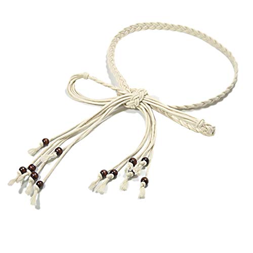 millet16zjh Lovely Curtain Buckle Tieback Womens Bohemia Braided Beads Thin Skinny Waist Rope Belt Self