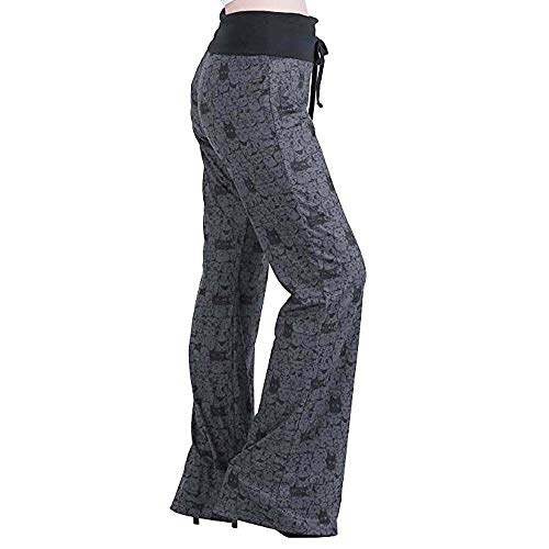 Todaies Womens Wide Leg Lounge Pants,Comfy Stretch Floral Print Drawstring Palazzo Pants (Black 5, 2XL)