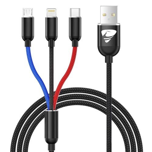 Aioneus 4ft 3-in-1 Multi Charging Cable, USB Type C, Micro USB, Lightning, Fast Charging, Compatible with iPhone 13/12/11, Samsung Galaxy S21/S20/S10/S9/S8/S7, Android Devices