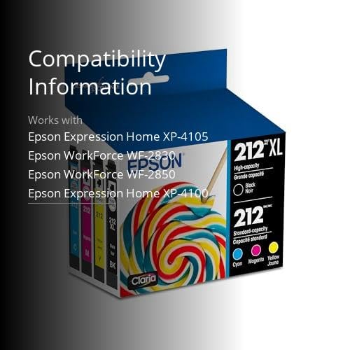 EPSON 212 Claria Ink High Capacity Black & Standard Color Cartridge Combo Pack (T212XL-BCS) Works with WorkForce WF-2830, WF-2850, Expression XP-4100, XP-4105