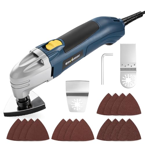 Enventor Oscillating Multitool 200W, 22000 RPM, 3° Oscillation Angle, Multifunction Tool Includes 1 Scraper, 1 Saw Blade and 16 Sandpaper for Cutting, Carving and Polishing