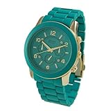 Geneva Platinum Women's Decorative Chronograph-style Matte Finish Link Watch TUR/GLD