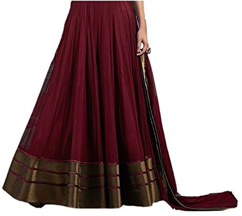 pramukh fashion women's net gown with jacket (coper maroon)