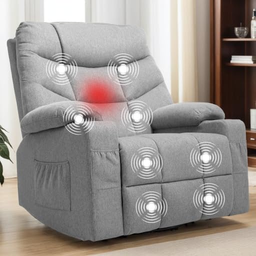 Photo 1 of [Only half of chair, speak with manufacturer] YITAHOME Oversized Swivel Rocker Recliner Chair with Massage & Heat, 270° Rocking Fabric Recliner for Big and Tall, Cup Holders & Side Pockets, Comfortable Theater Seating for Living Room, Gray