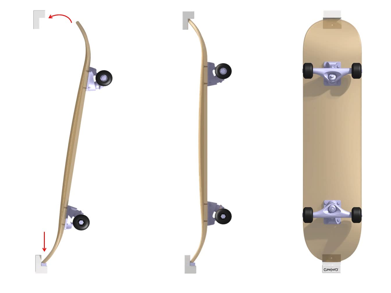 Clipboart® Standard Wall Mount Bracket - Snowboard - Wakeboard - Kiteboard - Balance Board - Wakeskate - Longboard - 360° Wall Mount (White Vertical)