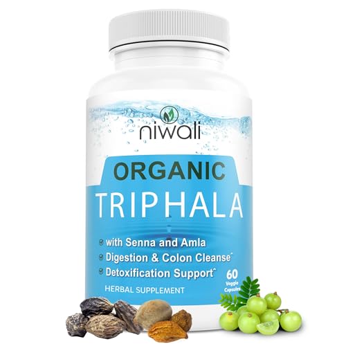 NIWALI Triphala Capsules for Gut Health - 60 Counts | Organic Triphala Supplement | Digestion, Colon Cleanser & Detox, Immune System Support | USDA Certified Organic | Adaptogen Non-GMO