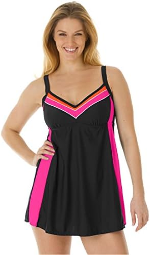 Plus Size Delta Burke Colorblock Swimdress (Black Fuchsia,16 W)