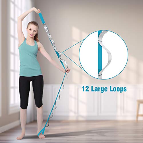 Yoga Strap Fitness Multi-Loop Strap Stretch Band 12 Loops Yoga Stretch Strap Nonelastic Stretch Strap for Physical Therapy, Pilates, Dance and Gymnastics with Carry Bag