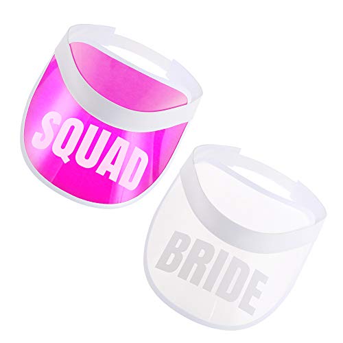 POP FIZZ DESIGNS 80s Bachelorette Squad Visors I 7 Pack I 1 Bride Visor 6 Squad Visors I Bachelorette Hats Pink