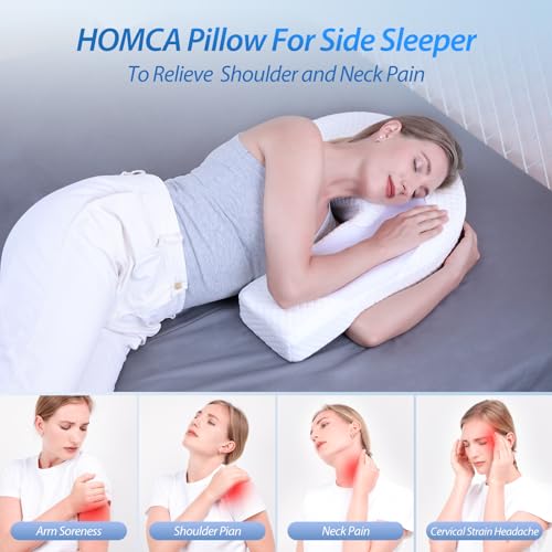 HOMCA Side Sleeper Pillow Ergonomic Pillow Side Memory Foam U Shape Washable Pillow Case