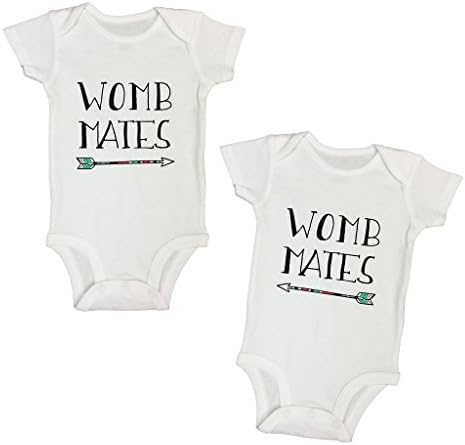Newborn Baby Twin Onesie Set of 2 “Womb Mates” Boys or Girls Kids Matching Shirt Set Twin Outfit Set of 2 Rompers