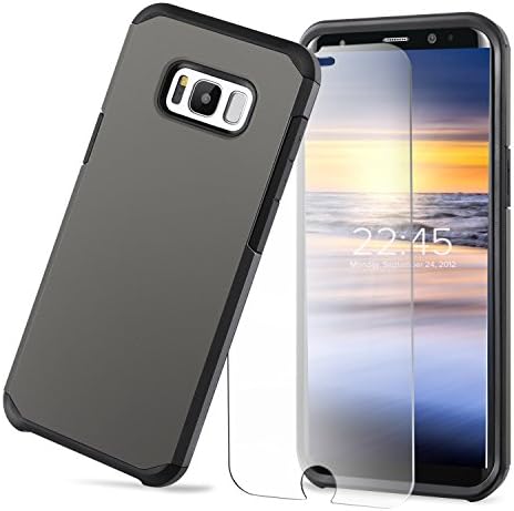 Galaxy S8 Case Protective Dual Layer Impact Armor Shockproof Heavy Duty Skin Cover Fit for Samsung Galaxy S8 5.8"With 9H 2.5D Glass Protector,Gunmetal