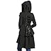 CharMma Women's Casual Single Breasted High Low Hem Lace Up Layered Hooded Coat (M, Black)