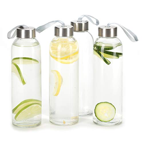 Glass Water Bottle 6 Pack 18oz Bottles for Beverages and Juicer Use Stainless Steel Leak Proof Caps with Carrying Loop - Including 6 Black Nylon Protection Sleeve and Soft Cleaning Brush - Thumbnail 2