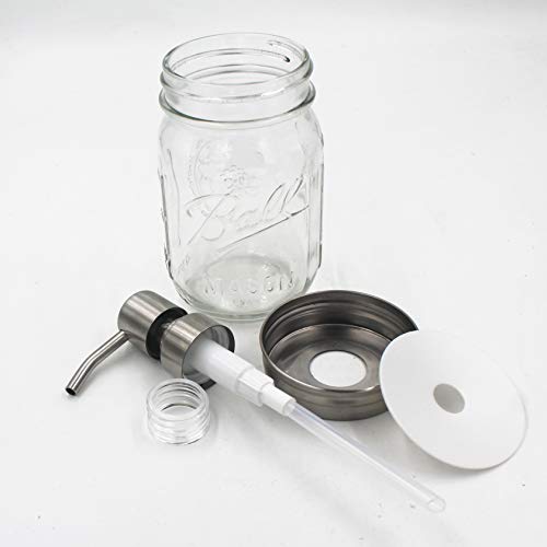 CHBKT Mason Jar Soap Dispenser, Silver Rust Proof Stainless Steel Lotion Dispenser with 16 Ounce Regular Mouth Mason Jar, Bathroom Accessories