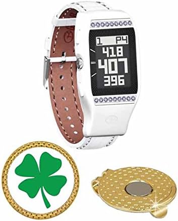 GolfBuddy LD2 Golf GPS/Rangefinder Watch with Swarovski Crystal (40k+ Preloaded Worldwide Courses) Bundle with Magnetic Hat Clip Ball Marker (Four Leaf Clover)