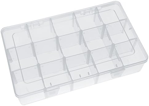 COOLAKE Crafts Organizer Storage Box Plastic Jewelry Beads Organizer with Adjustable Dividers 15 Grids for Washi Tape, Jewelry, Makeup Markers, Art Supplies and Sticker, Clear