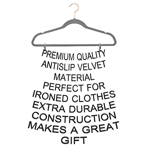 Premium Quality Velvet Hanger (Set of 50) - Ultra -Thin No Slip Velvet Suit Hangers - Swivel Rose Gold Hooks, Stronger Than Standard Velvet Hangers - Space Saving Valvet Hanger (50, Grey)