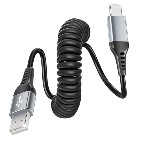 layajia Spiral USB C Cable, 1M [Recommended Stretch Length: 0.3-0.6M] USB to USB-C and Data Cable for Android Auto, CarPlay, iPhone 17/16/15 Series, Galaxy S24 Ultra, Pixel, Xiaomi
