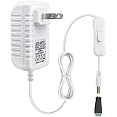 12V Power Supply, 12 Volt 2A 24W DC Power Supply with On Off Switch, White Switching LED Power Adapter, AC 110V to 12V Wall W