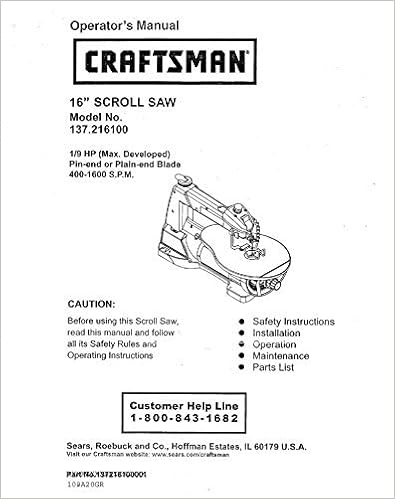 Craftsman 137.216100 Scroll Saw Owners 