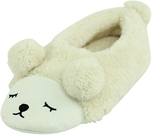 Forfoot Women's Cute Fuzzy Plush Indoor Non-Slip Comfy Sheep Slippers for House Home Floor Bedroom White US 9.5