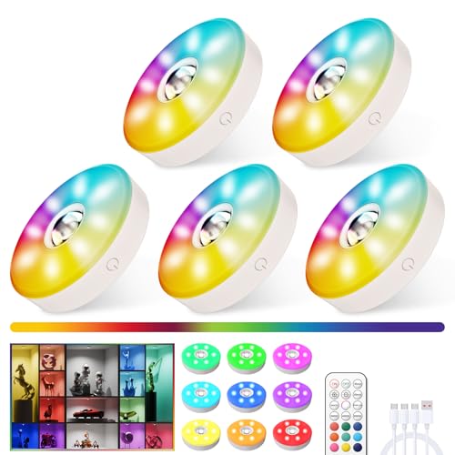 MEKKLEON RGB Schrankleuchten mit Fernbedienung, 15 Farben LED Schrankbeleuchtung, Magnetisch Dimmbar Led Unterbauleuchte, Kabellos Vitrinenbeleuchtung