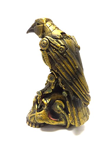 Steampunk Dark Crow Raven Setting on Skull Skeleton Sculpture Statue