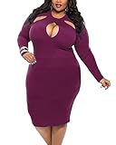 BIUBIU Women's Plus Size Sexy Long Sleeve Club Bodycon Bandage Midi Dress Purple 2XL