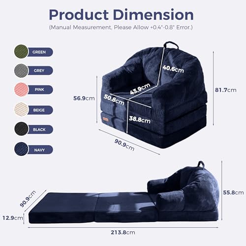 MAXYOYO Folding Sofa Bed with Backrest, Folding Bed without Structure with Handle, 2 in 1 Convertible Pouffe to Floor Sofa, Comfortable Folding Sofa for Bedroom and Living Room