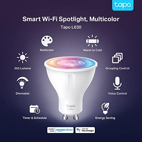L630(4-Pack) smarte WLAN Glühbirne GU10, Energie sparen, 3,7 W Entspricht 50W, dimmbare Lampe, kompatibel mit Alexa,Google Assistant, Mehrfarbrige