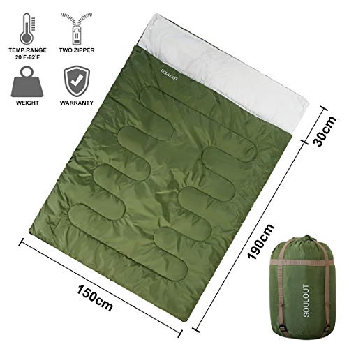 Sleeping Bag - 4 Seasons Warm Cold Weather Lightweight, Portable, Waterproof Sleeping Bag with Compression Sack for Adults & Kids - Indoor & Outdoor: Camping, Backpacking, Hiking (Army Green/ Double)