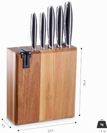 Messerblock/ Küchenmesser-Set aus Akazienholz mit rutschhemmenden Gummifüßen, Inkl. Integriertem Messerschärfer, Messer aus Klingenstahl, 6tlg.