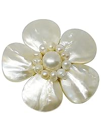 Bijoux de Ja Madre de Perla Blanco y Polen Perla Flor Broche Pin