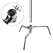 LimoStudio Heavy Duty Master C-Stand with Sliding Leg Turtle Fold Base, Light Stand Tripod, 130 Inch Max Height, 100 Percent Metal Strong Silver Chrome, Photo Studio, AGG2146