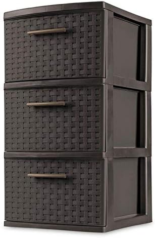 MRT SUPPLY 3 Tier Weave CART Home Storage Organizer Unit Opaque Drawers Plastic Espresso with Ebook
