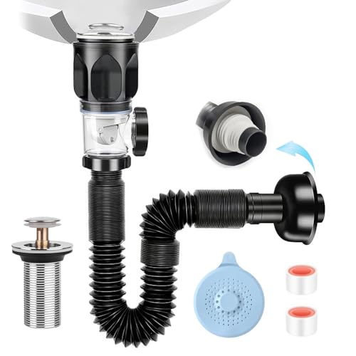 Kit de Drenaje para Lavabo de Baño,Tubo de Desague para Fregadero Antiolor,2 en 1 Kit de Drenaje para Fregadero,Fácil de Instalar,Antiobstrucción,Prevención de Olores,para Cocina,Baño (Estilo Ⅰ)