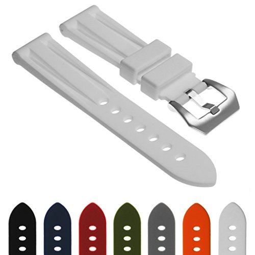 StrapsCo Silicone Rubber Watch Band Strap with Brushed Stainless Steel Pre-V Buckle 22mm 24mm 26mm