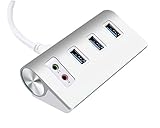 USB 3.0 HUB, Cateck Bus-Powered USB 3.0 3-Port Aluminum Hub with External Stereo Sound Adapter Combo
