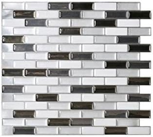Smart Tile SM1030-6 Mosaik Self Adhesive High-Gloss Mosaic (Bundle of 6), Gray & Black