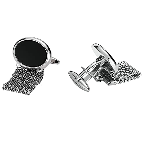AMDXD Mens Cufflinks with Chain Stainless Steel, Cuff Links Silver Black  Cufflinks for Men