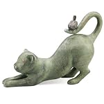 SPI Home 33431 Crouching Cat with Bird Sculpture