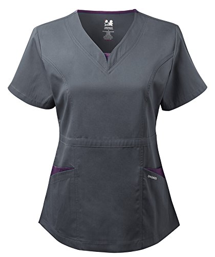 Dagacci Medical Uniform Women's Scrubs Top Stretch Split Contrast Net and Pocket